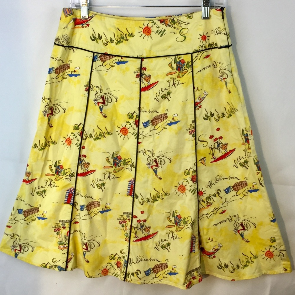 Elementz novelty travel print colorful yellow panel drop waist skirt sz M